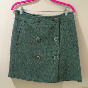 LOFT tweed black and  Green Double-Breasted Mini Skirt